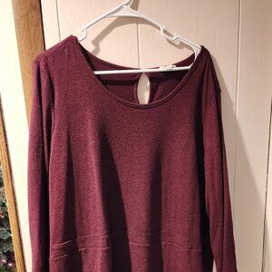 **Burgundy Long Sleeve Swing Dress – Size XL**